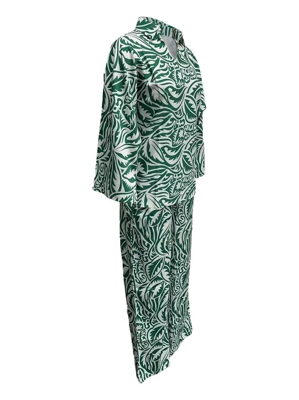 Spring/Summer New Top Wide-Legged Slacks Two-Piece Set Pants Green