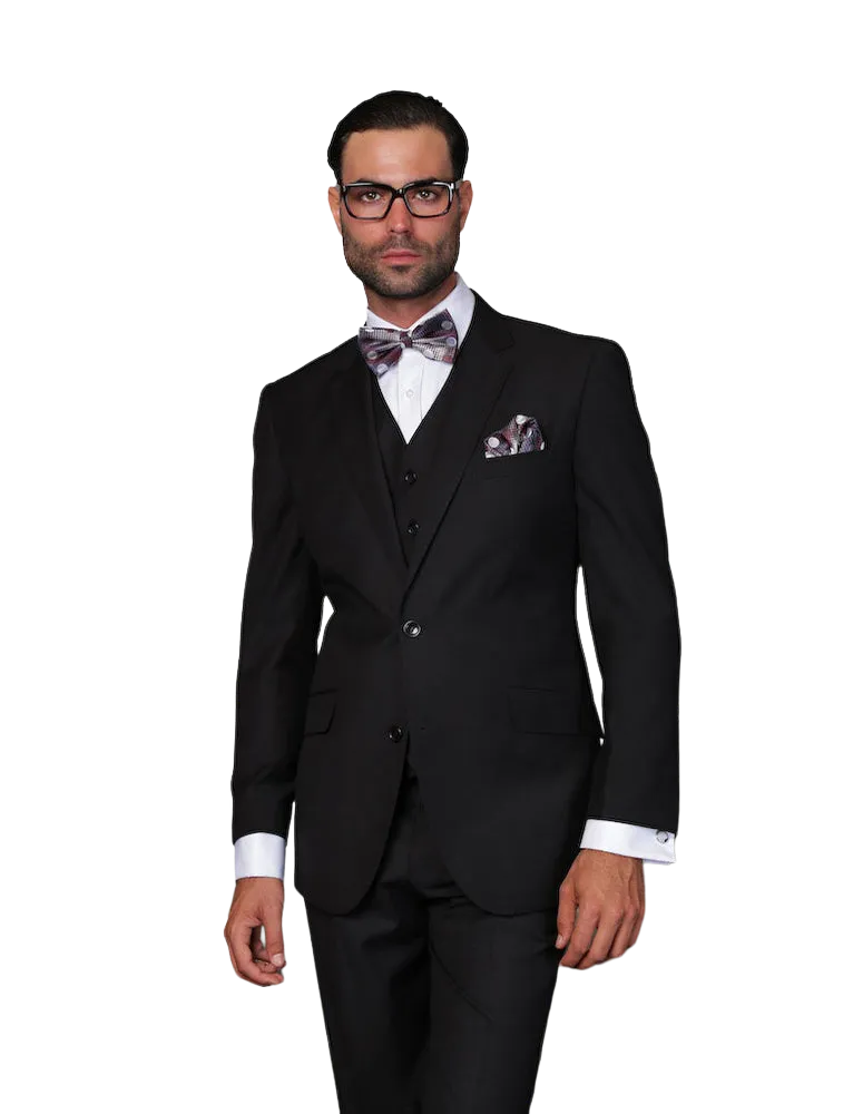 Statement Black Men’s Tailored-Fit 3Pc Suit Vested 100% Wool