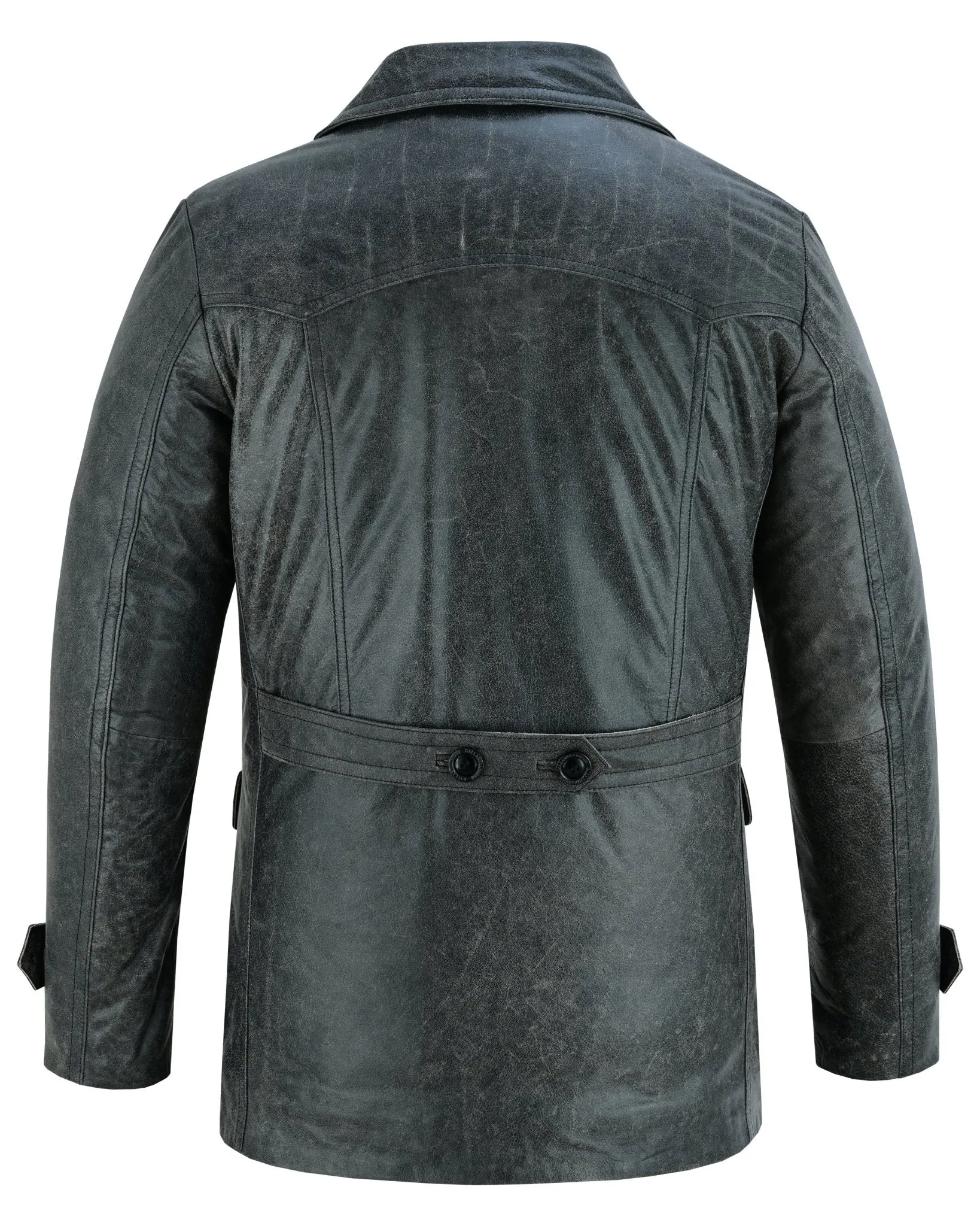 Stone Wash Vintage Men's Leather Jacket - Double Breasted Dr. Who & Kriegsmarine Inspired