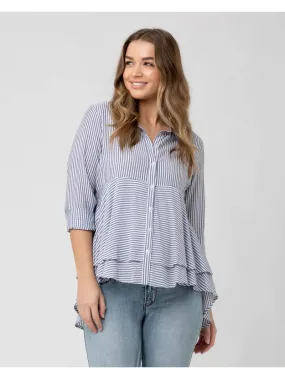 Stripe Layered Peplum Shirt - Navy/White