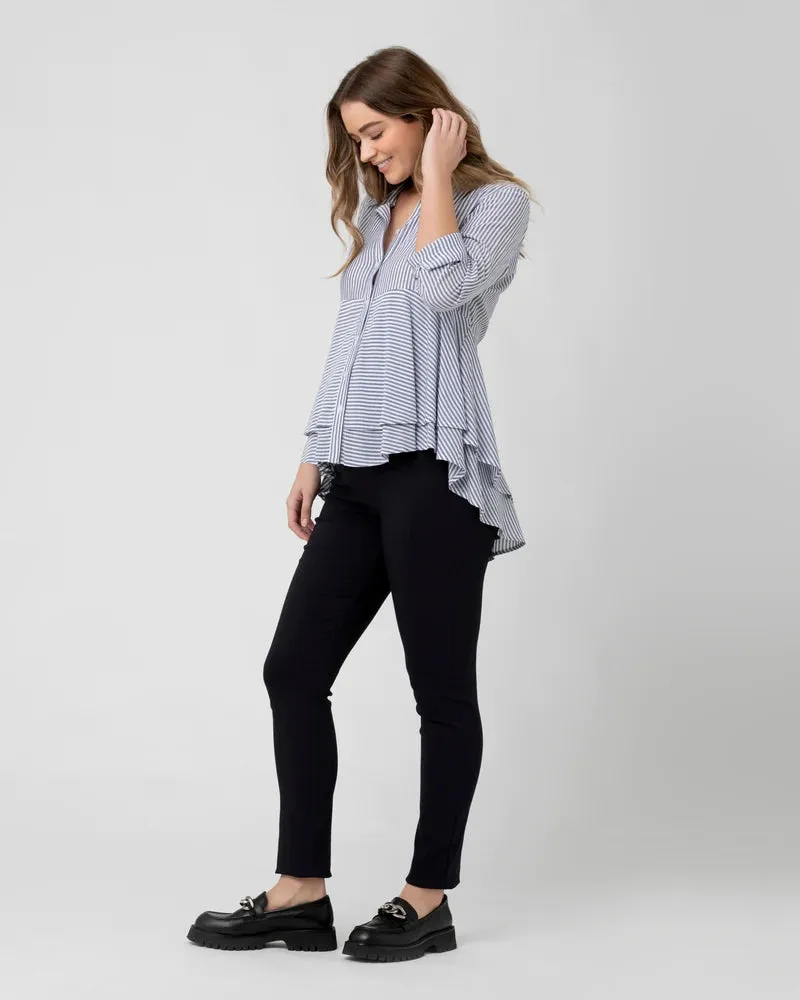 Stripe Layered Peplum Shirt - Navy/White