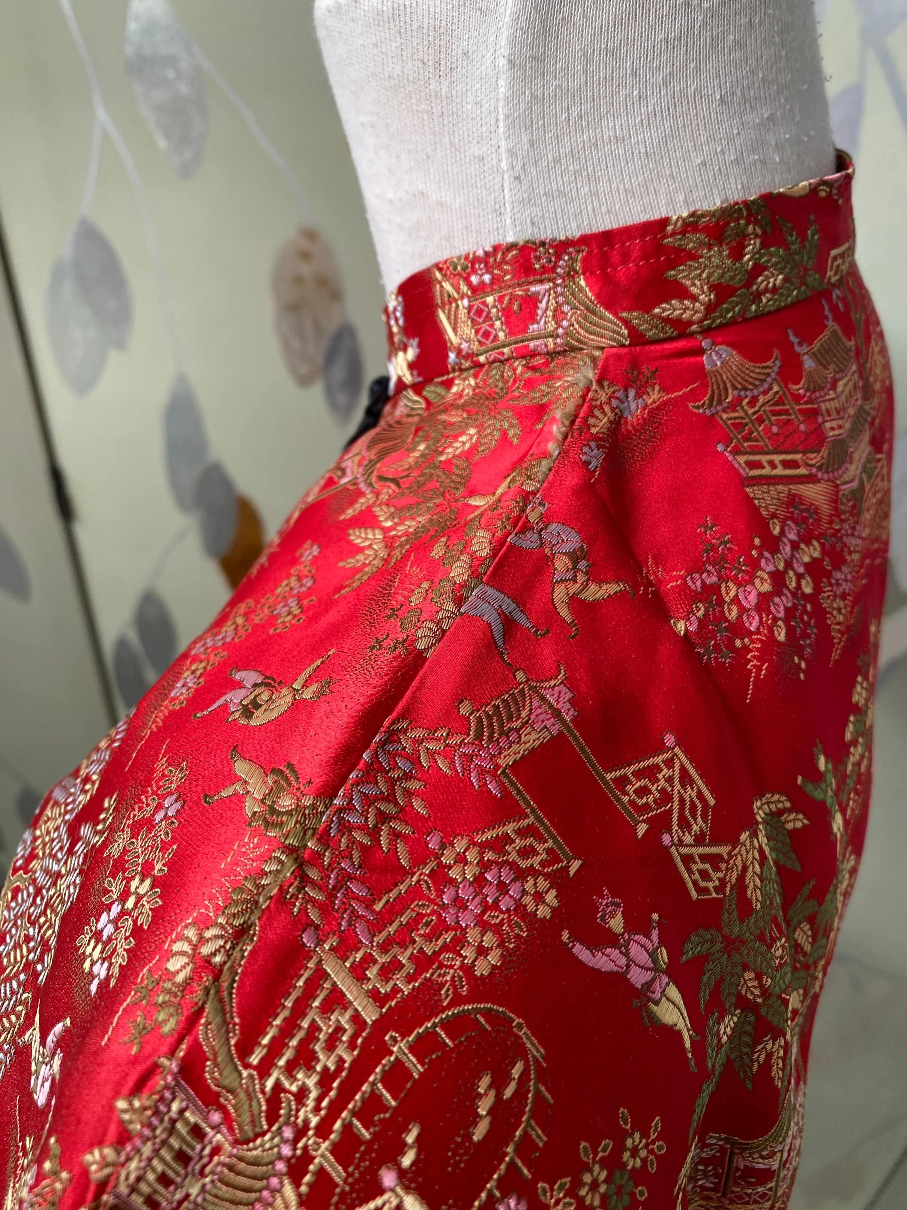 Vintage 1950s Red Satin Cheongsam-Style Blouse, Small