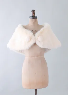 Vintage 1950s White Fur Wedding Shawl Cape