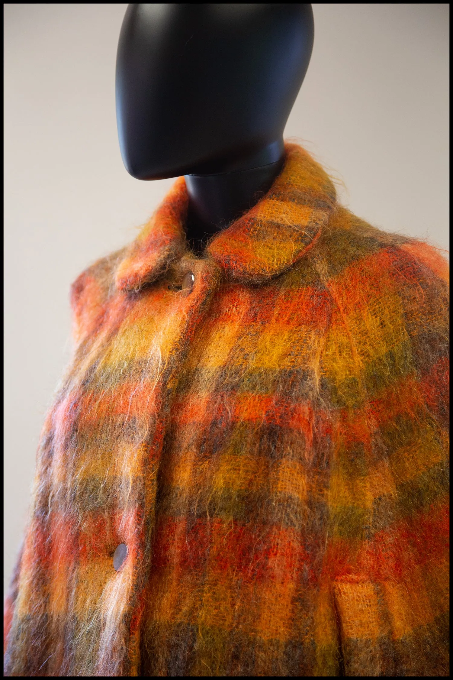 Vintage 1960s Burnt Orange Plaid Mohair Cape