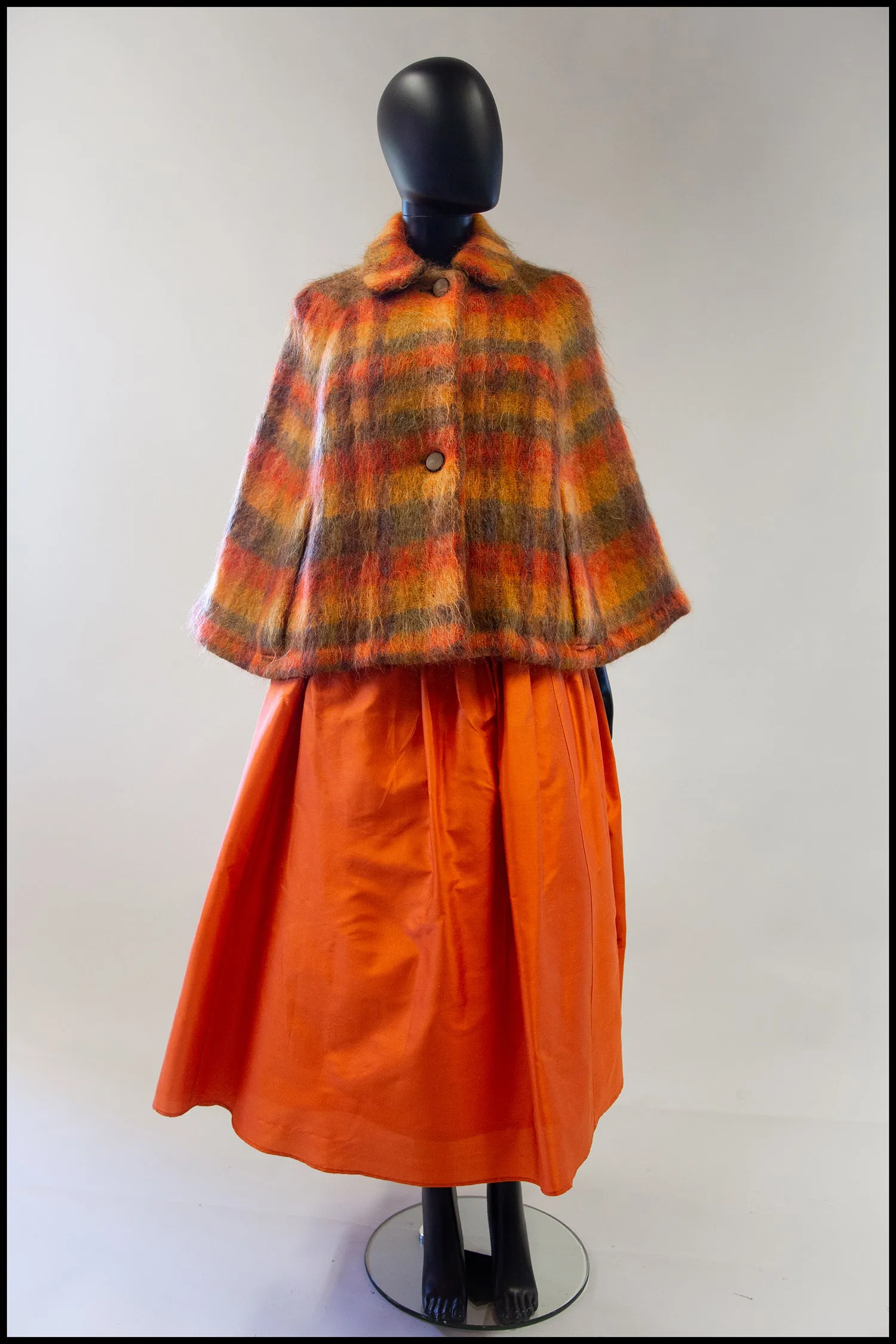 Vintage 1960s Burnt Orange Plaid Mohair Cape