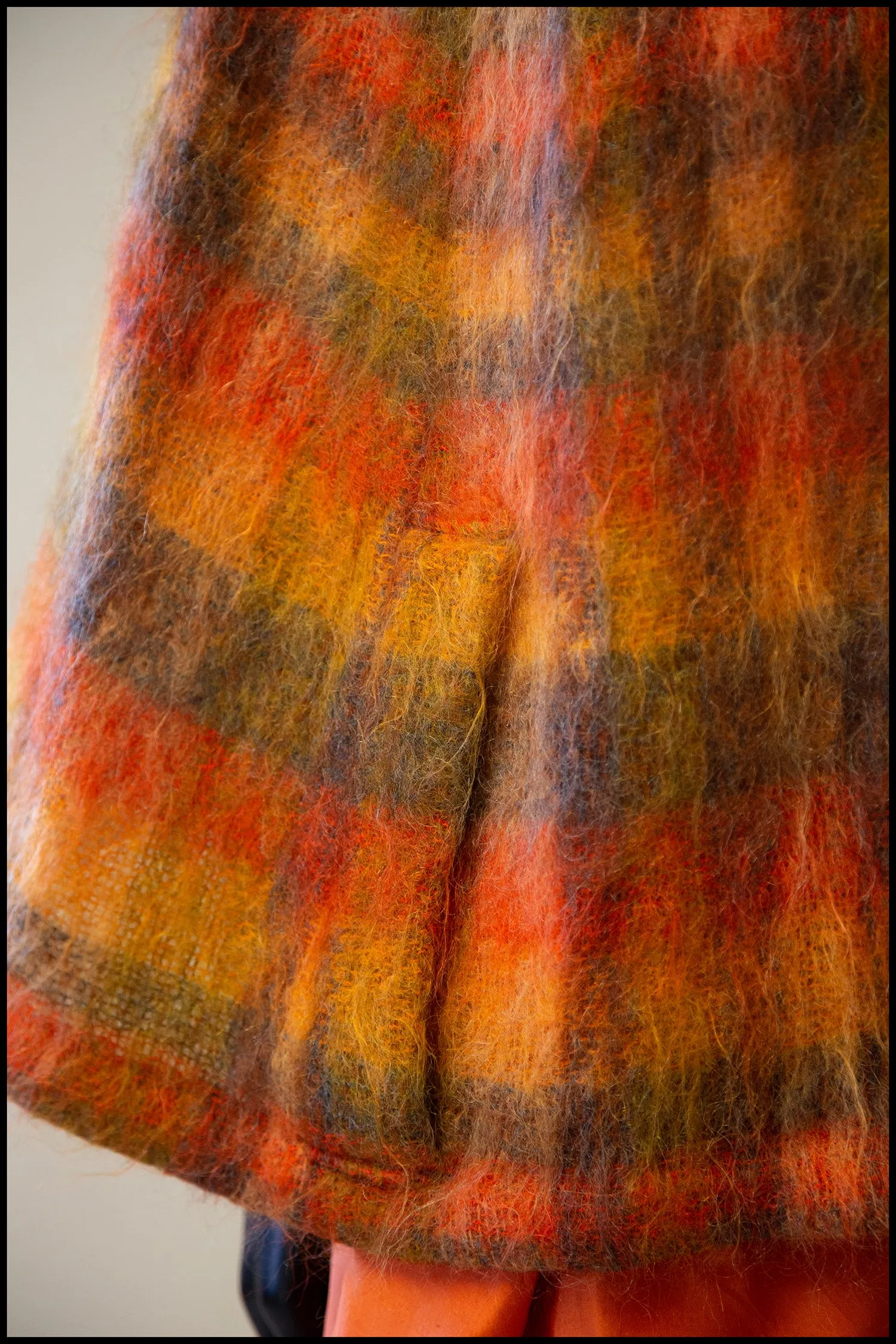 Vintage 1960s Burnt Orange Plaid Mohair Cape