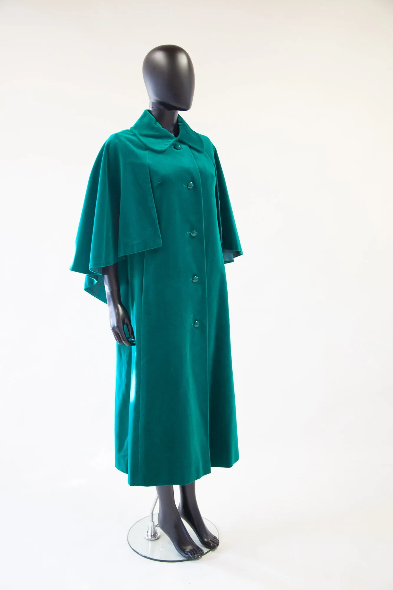 Vintage 1970s Green Velvet Cape Coat