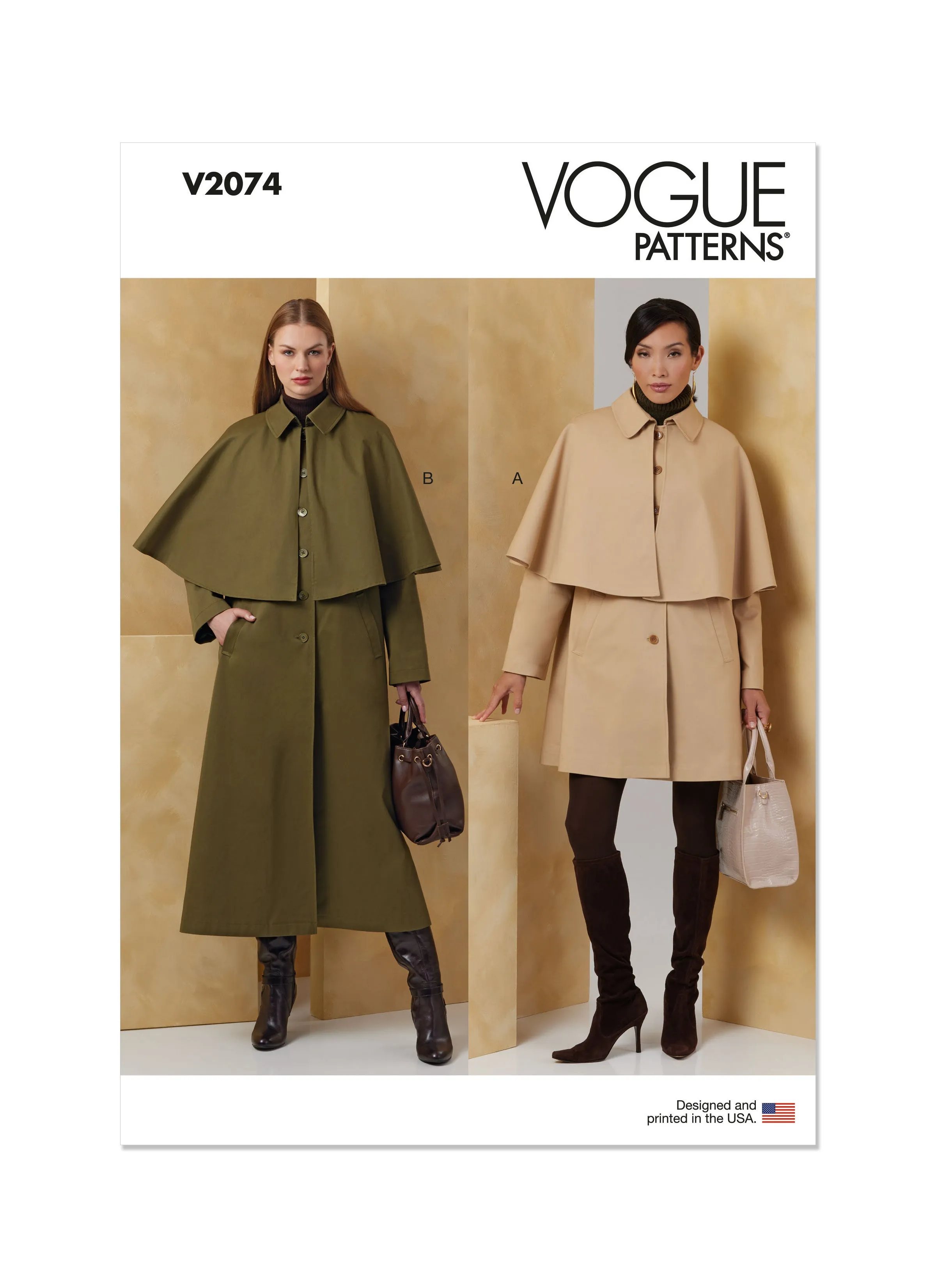 Vogue Sewing Pattern 2074 Misses' Cape Coat in Two Lengths