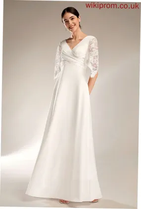 Wedding Chiffon Lace Sheath/Column V-neck With Wedding Dresses Dress Floor-Length Rylee