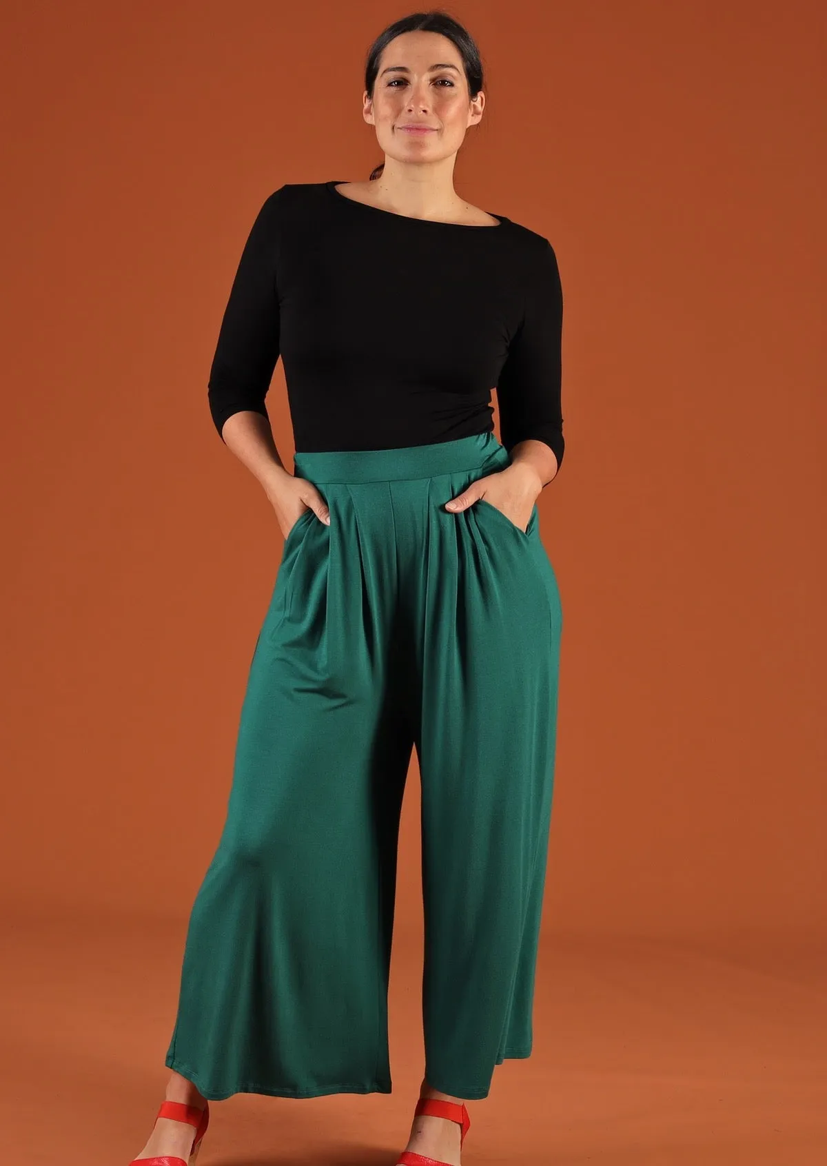 Wide Leg Stretch Pocket Pants Jade Green