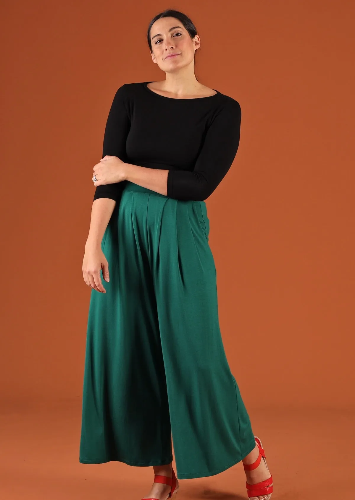 Wide Leg Stretch Pocket Pants Jade Green