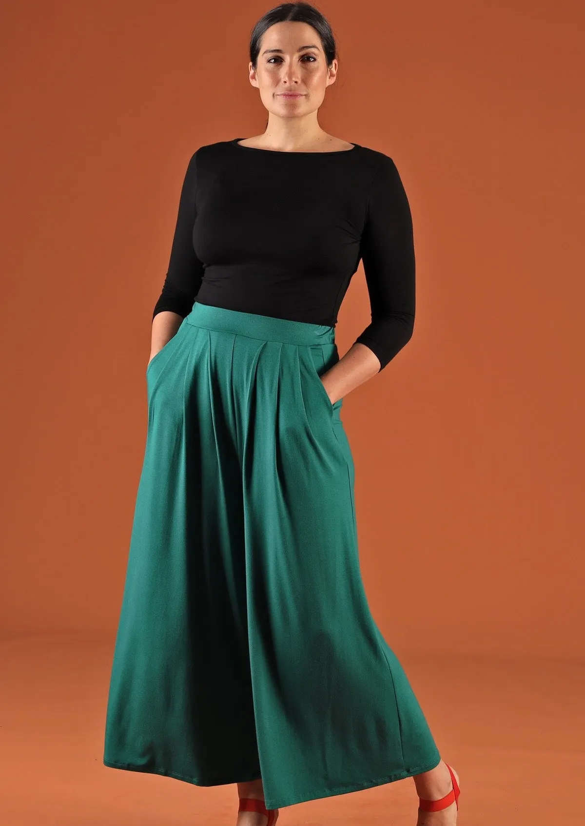 Wide Leg Stretch Pocket Pants Jade Green