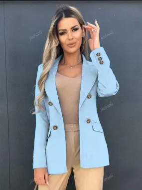 Women's Fashion Double-Breasted Lapel Blazer Jacket