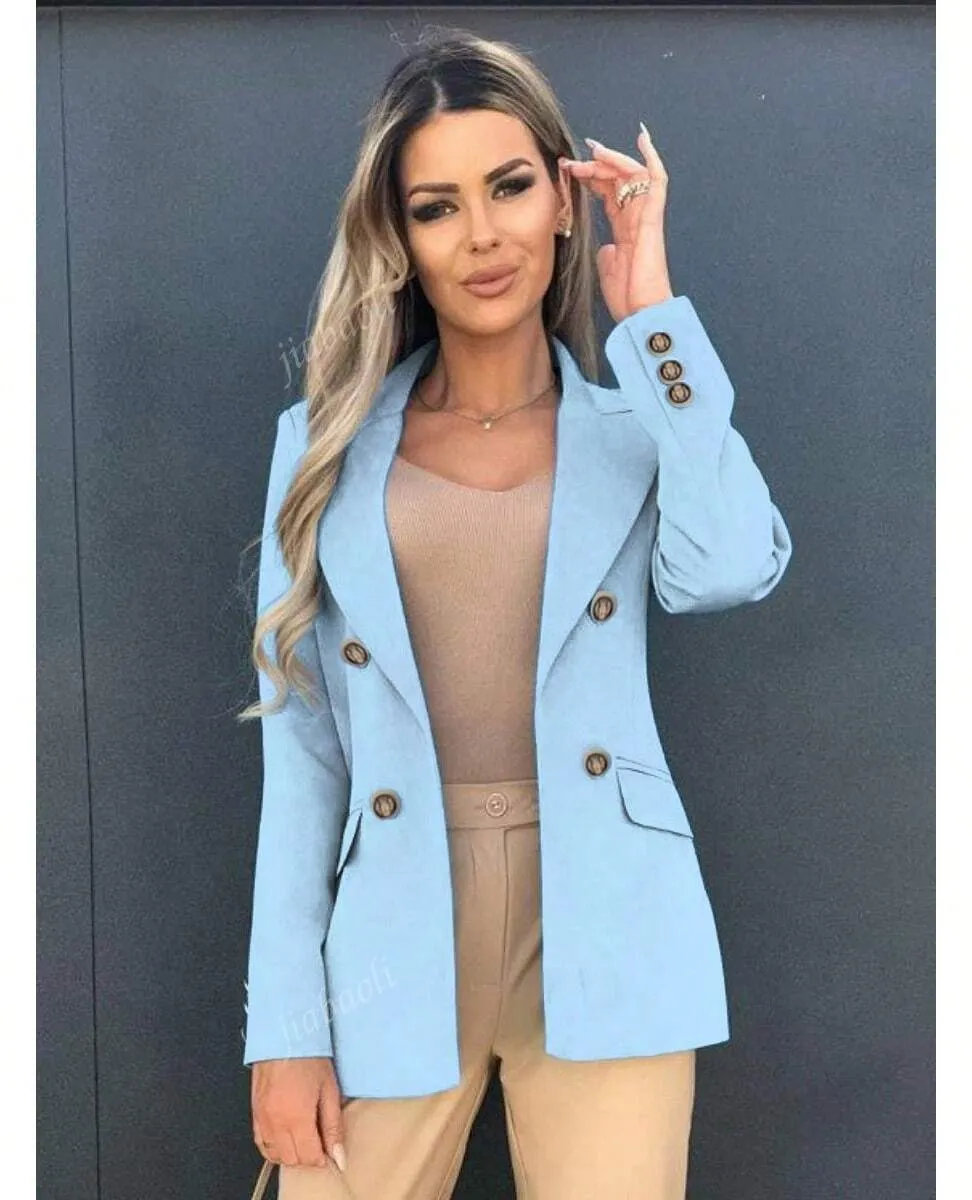 Women's Fashion Double-Breasted Lapel Blazer Jacket