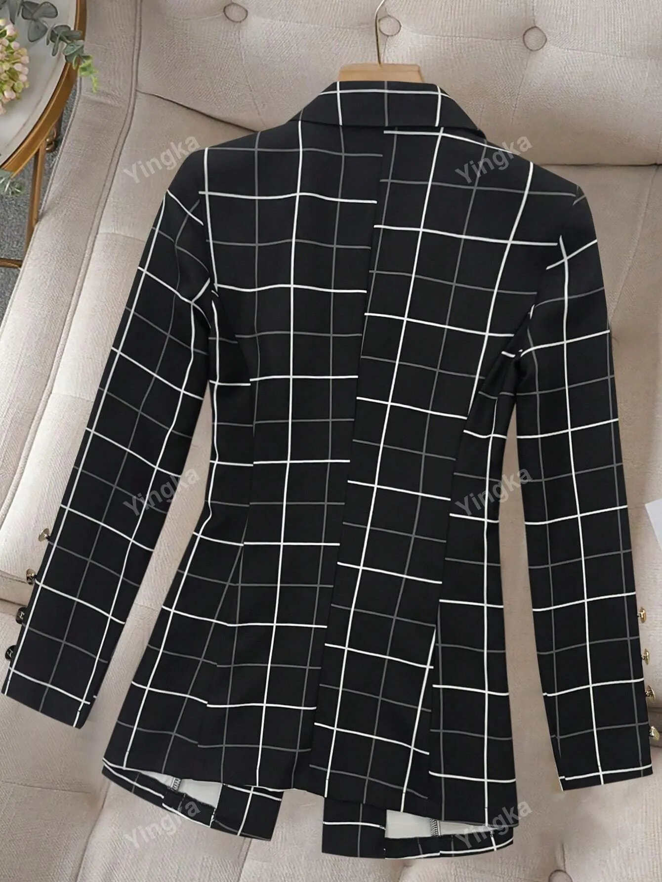 Women's Spring/Autumn Casual Plaid Double Breasted Blazer